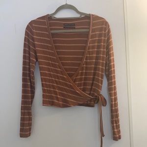 Striped Long-sleeve Wrap Top